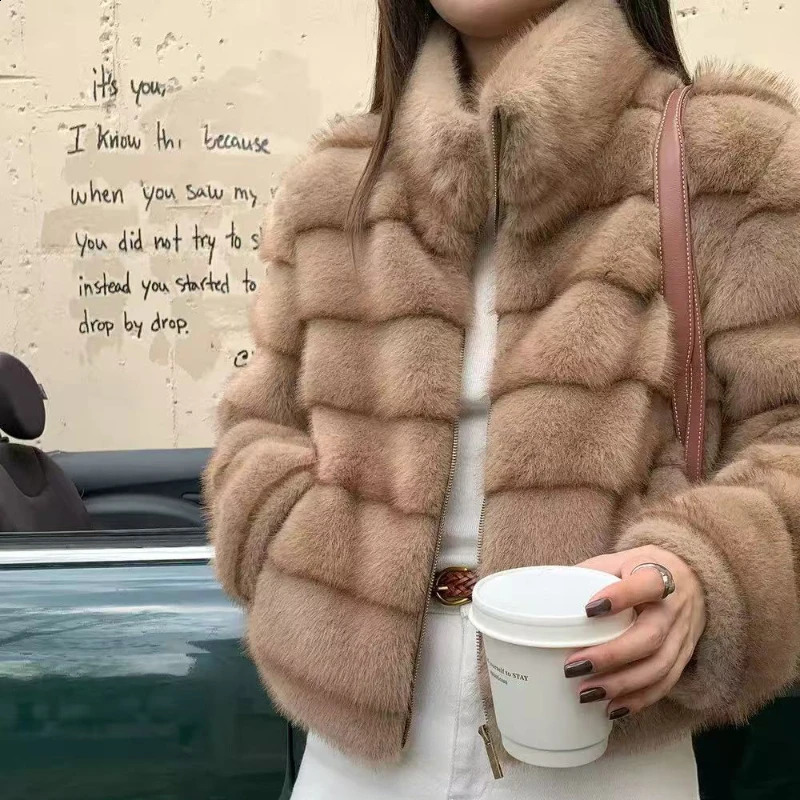 Vintage Fashion Women Faux Fur Coat Stand Collar European Style Thick Warm Winater Coats 261016