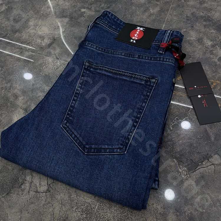 Designer Jeans Men Kiton Autumn and Winter Thick Leather Letters Elastic Slim Casual Jeans K1289