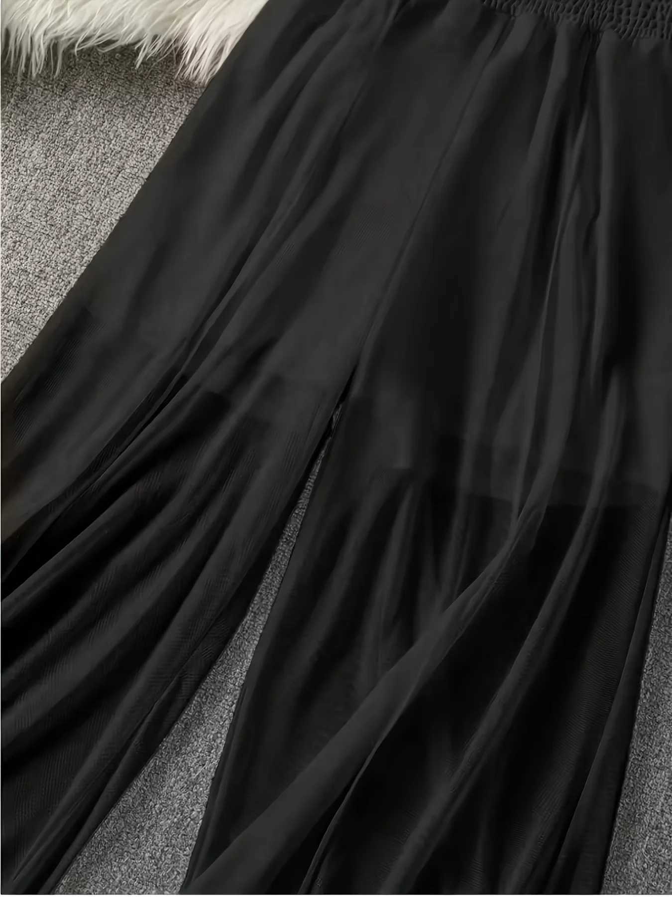 Pants Capris Women's Plus Women's Size Summer Black Wide-Leg High-Waisted Flowy Lightweight Sheer Dress Pants Casual Sun Protection PantsW