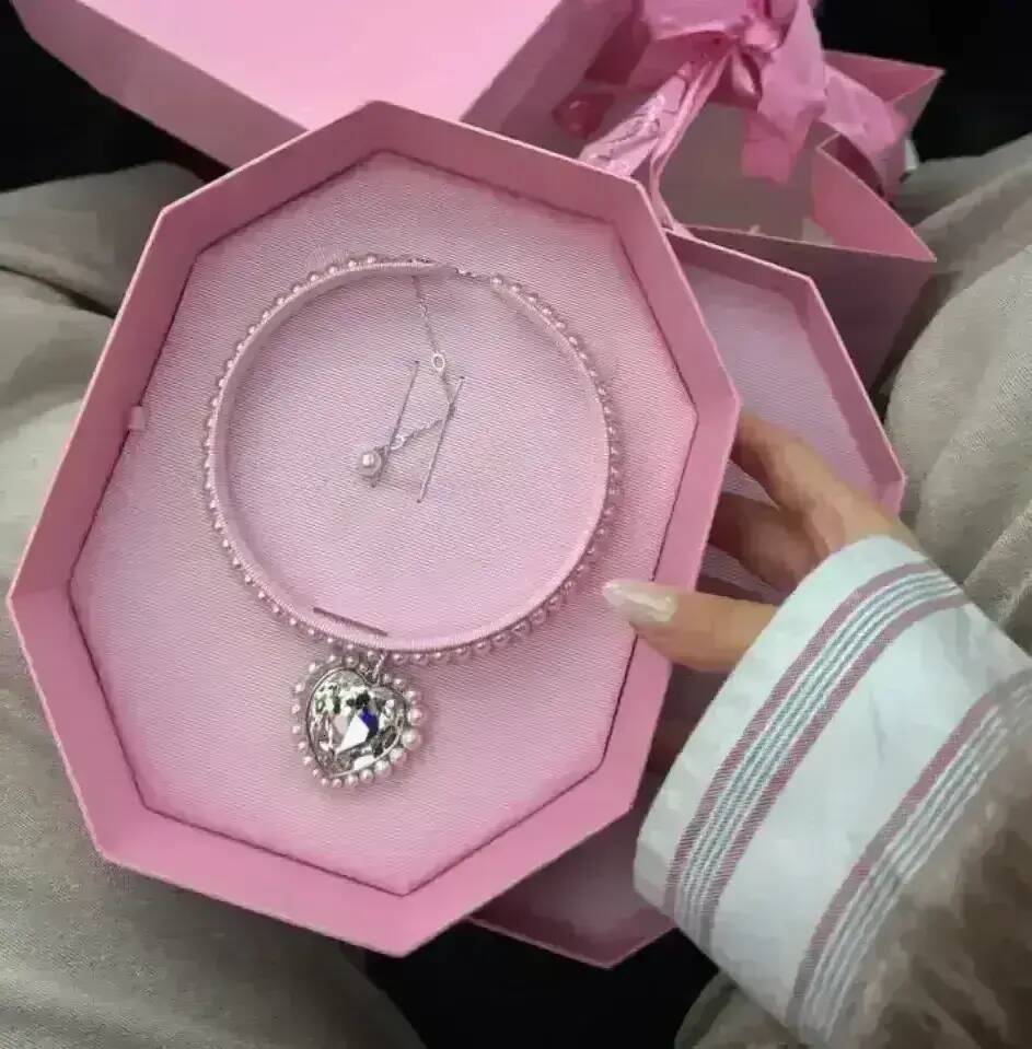 laneous Universal Matching Jewelry Sets Designer Heart Shape With Pink Box Double Layer Rhinestone Pearl Necklace Br