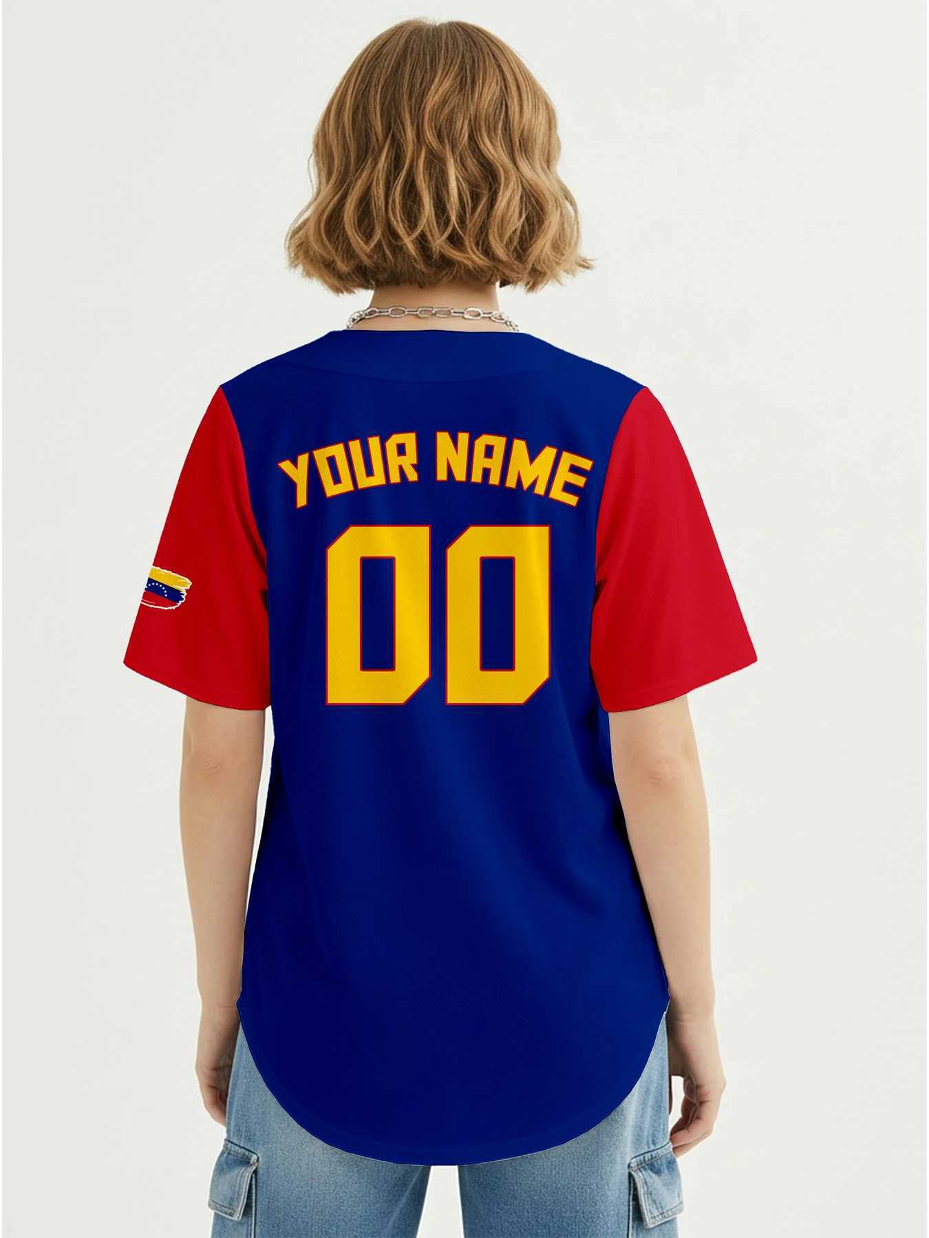 Venezuela Personalized Women Men's T-Shirts Baseball Custom Name Number Baseball Shirt Button Down Team Uniform S-4XLW261017