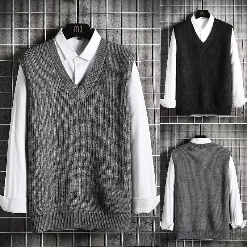 Knitted Mens Men's Sweater Vests Vest Sleeveless V-Neck Pullover Winter Warm Jumpers All-Match Solid Color Simple Fashion Streetwear TopsW26101