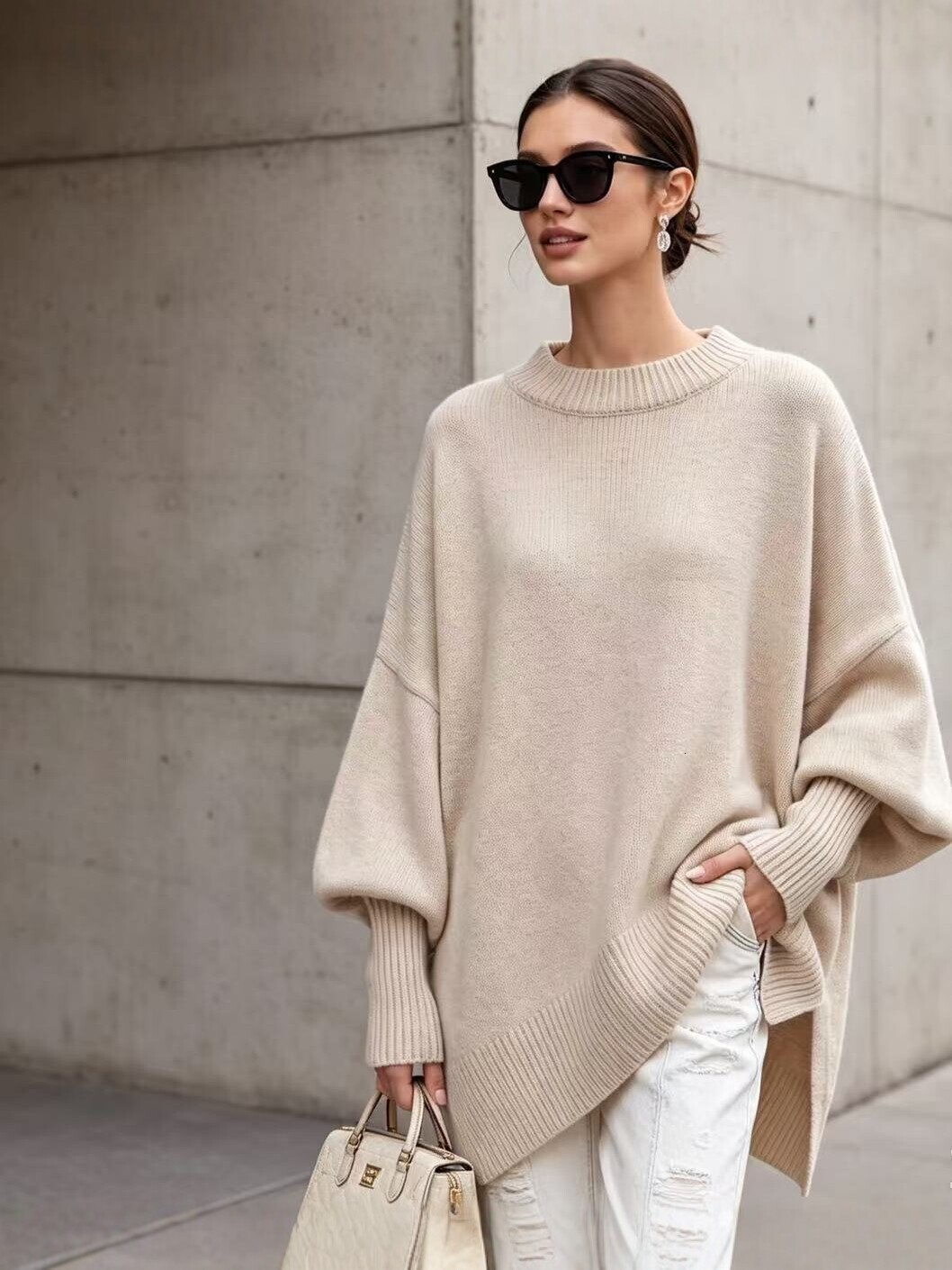 2026 New Autumn And Winter European And American Round Neck Pullover Sweater Plus Size Knitted Women's Sweater Loose Casual Style Solid Color W