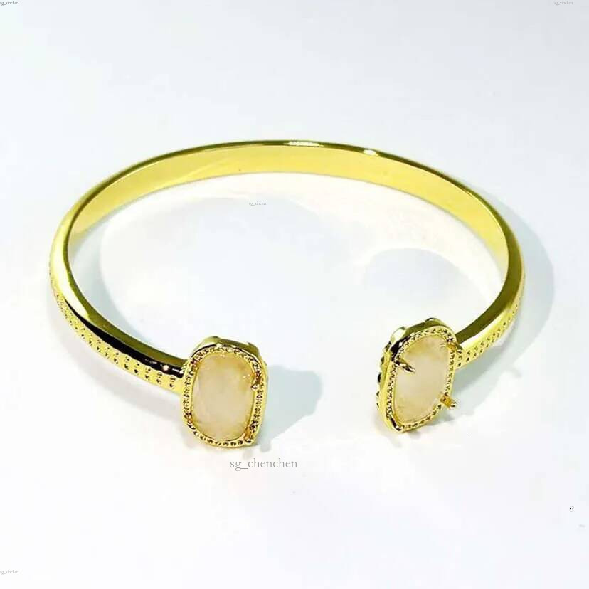 Scott Creative Design Oval White Crystal Tooth Stone C Shaped Open Bracelet Copper Plated Real Gold Sweet Kendricks Designer Jewelry 07B