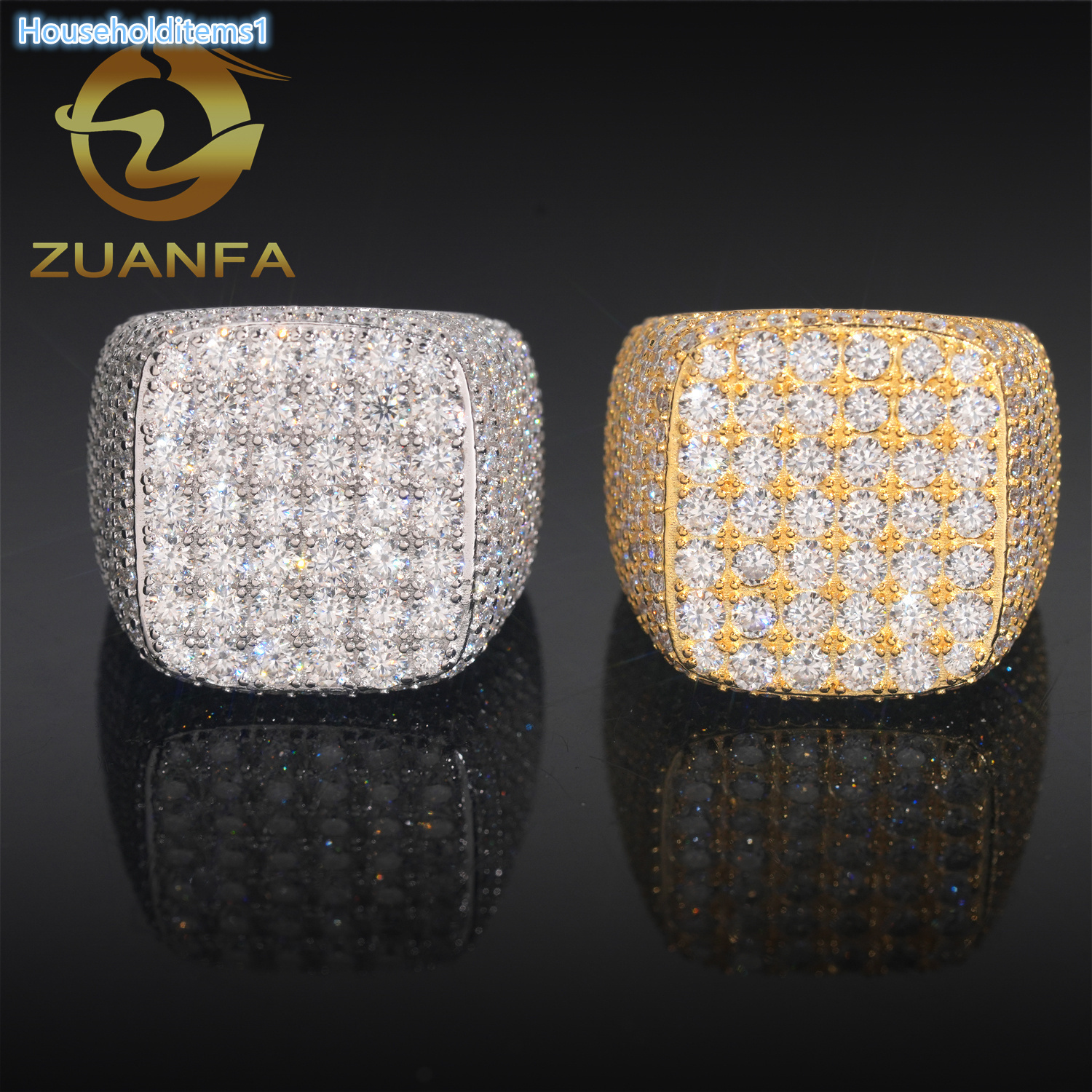 Hot Sale Ready to Ship Iced Out Men Diamond Moissanite Ring 925 Sterling Silver Hip Hop Ring Pass Diamond Tester Men Cuban Ring