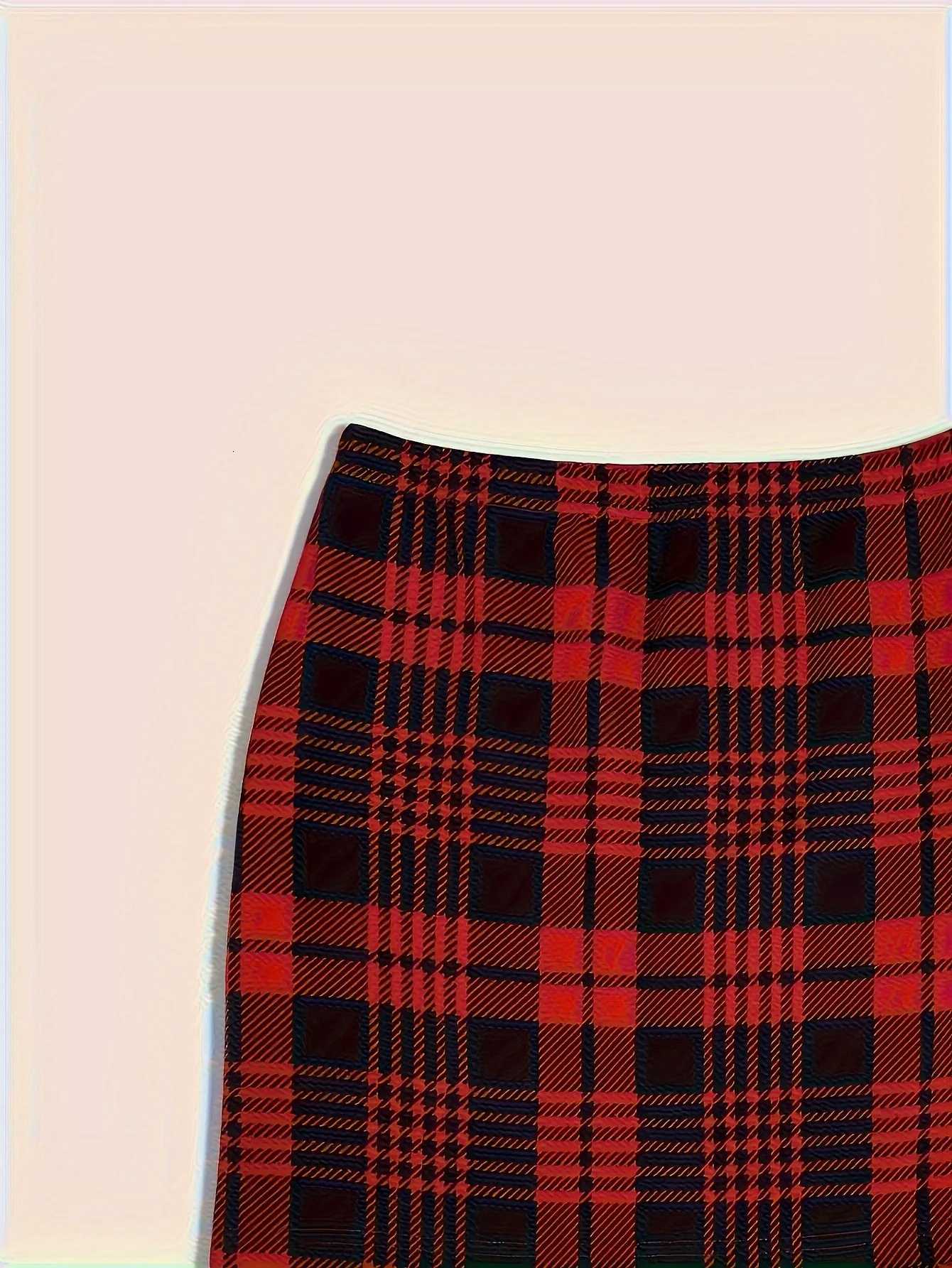 Plus Size Women's 2 Skirts Piece Plaid Skirt Set High Waist Bodycon Mini Skirts W261017