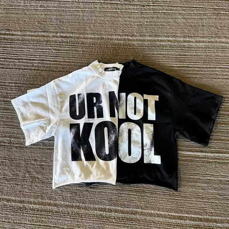 Vintage Ur Not Kool Graphic 100% Cotton Cropped T-Shirt Men Y2K Summer Short Sleeve Casual Oversize Tshirt Streetwear Women Tops 261014