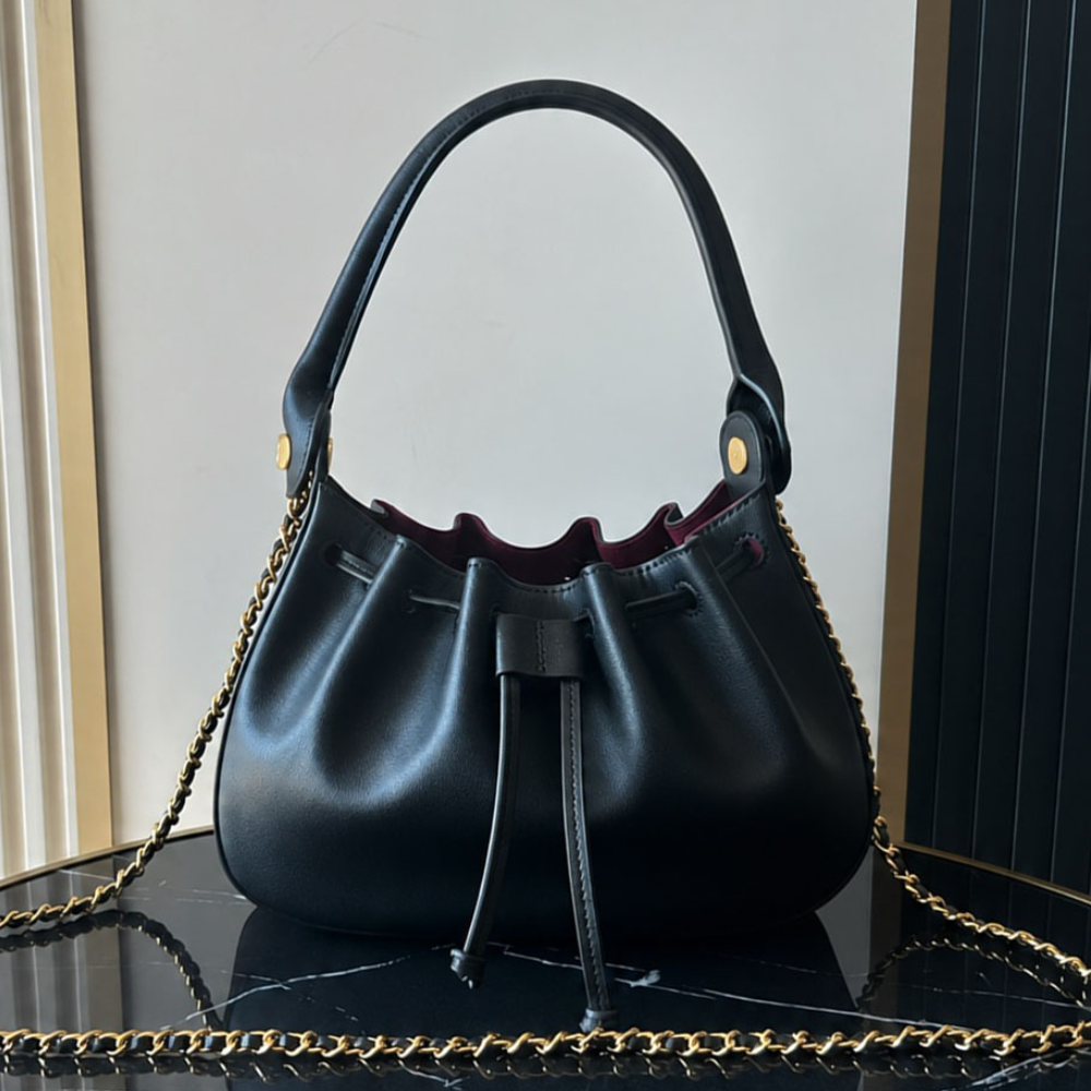 Suede Drawstring Bucket Bag Soft Cloud Shape Leather Handle Chain Strap Chic Daily Shopping Top-Tier Designer Bag