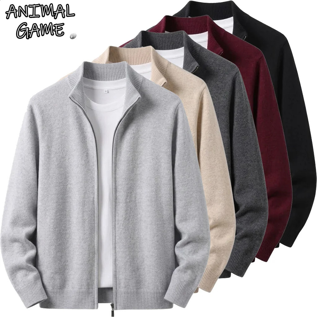 Men's Zip Knit Cardigan Sweater Casual Stand Collar Knitted Warm Coat Jacket Winter Loose Fit Outerwear for Men Sweatshirts 261012