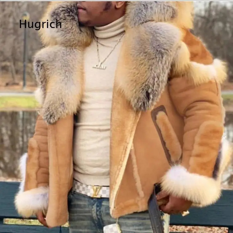 Mens Faux Fur Shearling Coat With Large Collar Long Sleeve Outerwear For Cross Border Wholesale Cold Weather Da 261013
