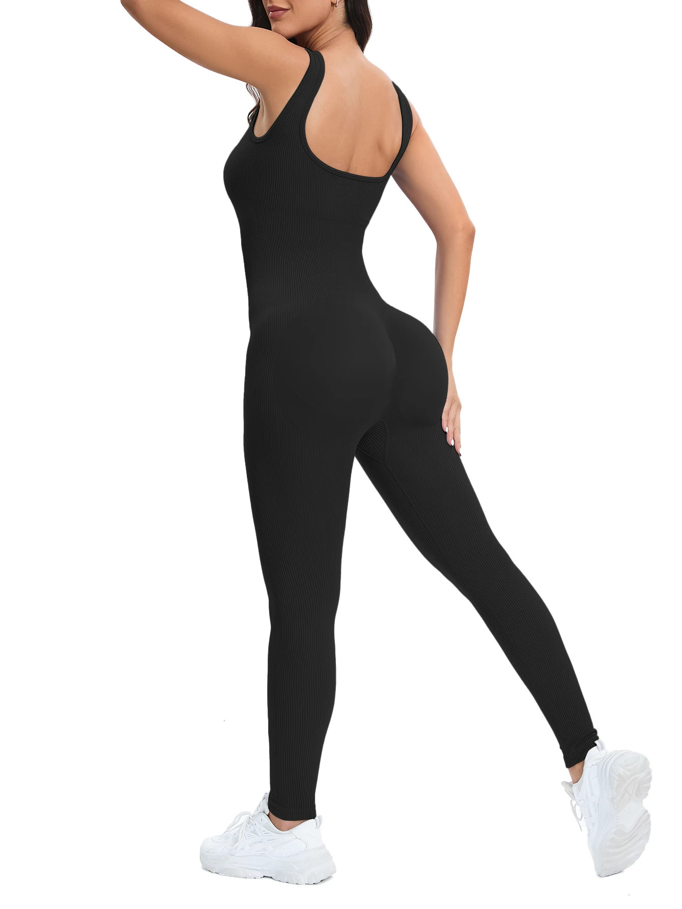 Shapewear Jumpsuits for Women Built In Bra Bodycon Square Neck Sleeveless Summer Rompers Ribbed Jumpsuit 261015