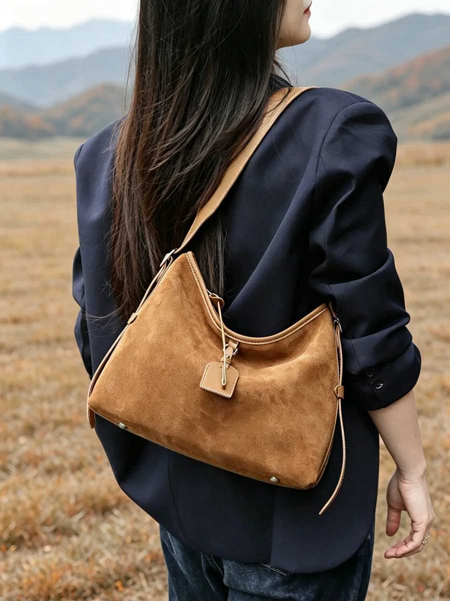Evening Bags New Genuine Leather Womens Shoulder Bag Fashion Suede Tote Bag Large-capacity Womens Commuter Shoulder Bag H261016