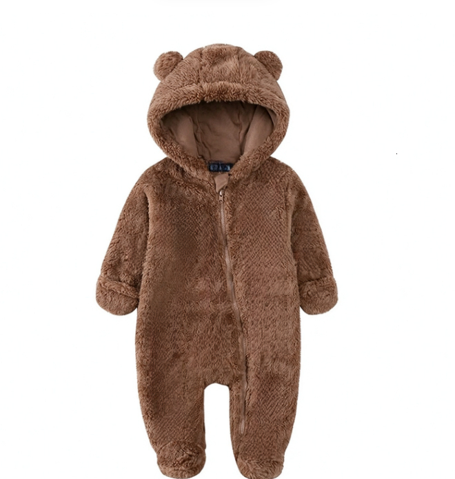 Thickened Fleece Infant Onesie, Autumn Winter Warm Baby Crawling Romper, Soft Plush Newborn Jumpsuit for Home WearSoft Baby Outwear for Boys Girls