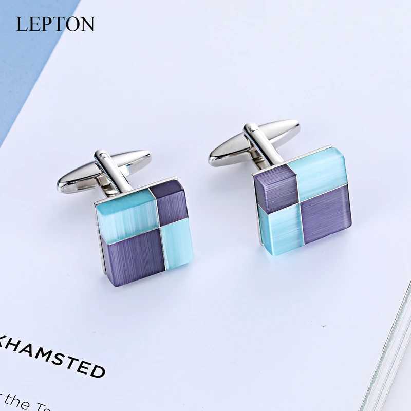 Luxury Cuff Links Cat Low-Key Eye Stone Cufflinks for Mens Shirt Cuffs Cufflink High Quality Square Blue Sandstone Cuff Links Best GiftsW261017