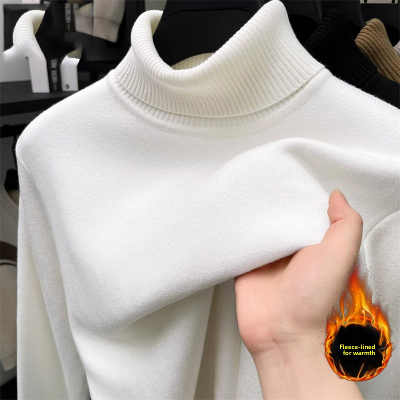 One-Piece Fleece Turtleneck Sweater For Men, Casual knit sweater Autumn And Winter Thickened Base Layer, Warm Knitted Inner Layer Sweater, Knitwear