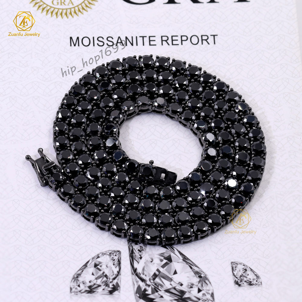 Black Rhodium Link Moissanite Tennis Chain Necklace S925 Sterling Silver Trendy Diamond 3mm 4mm 5mm Black Moissanite Chain