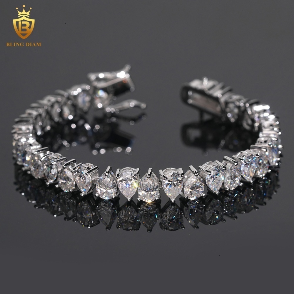 Hot Sale Jewelry Unisex Style Hip Hop 925 Silver Pear Cut Moissanite Diamond Upside Down Setting Tennis Link Bracelet Men Women