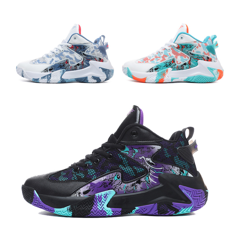 Fashionable thick-soled multi-color graffiti sports shoes with mesh upper breathable high-top comfortable and lightweight suitable for couples'