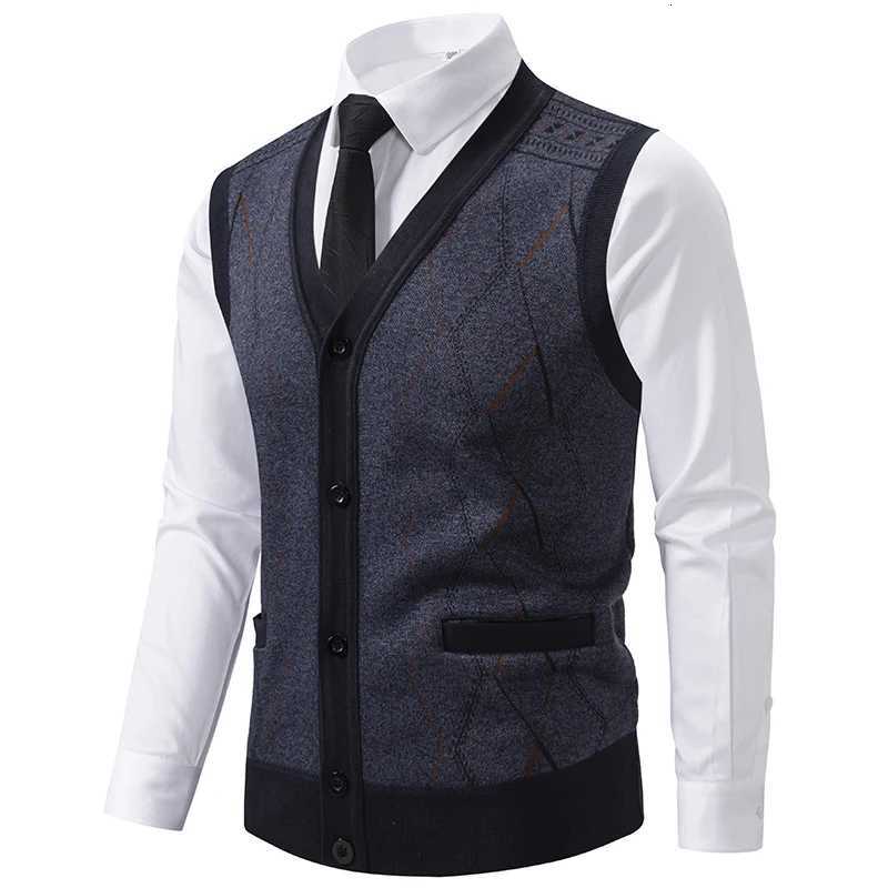 Vest Men's Vests Men's Sweater V-Neck Sleeveless Knitted Button Cardigan Contrast Waistcoat Autumn Winter Fleece Lined Knit VestsW261017