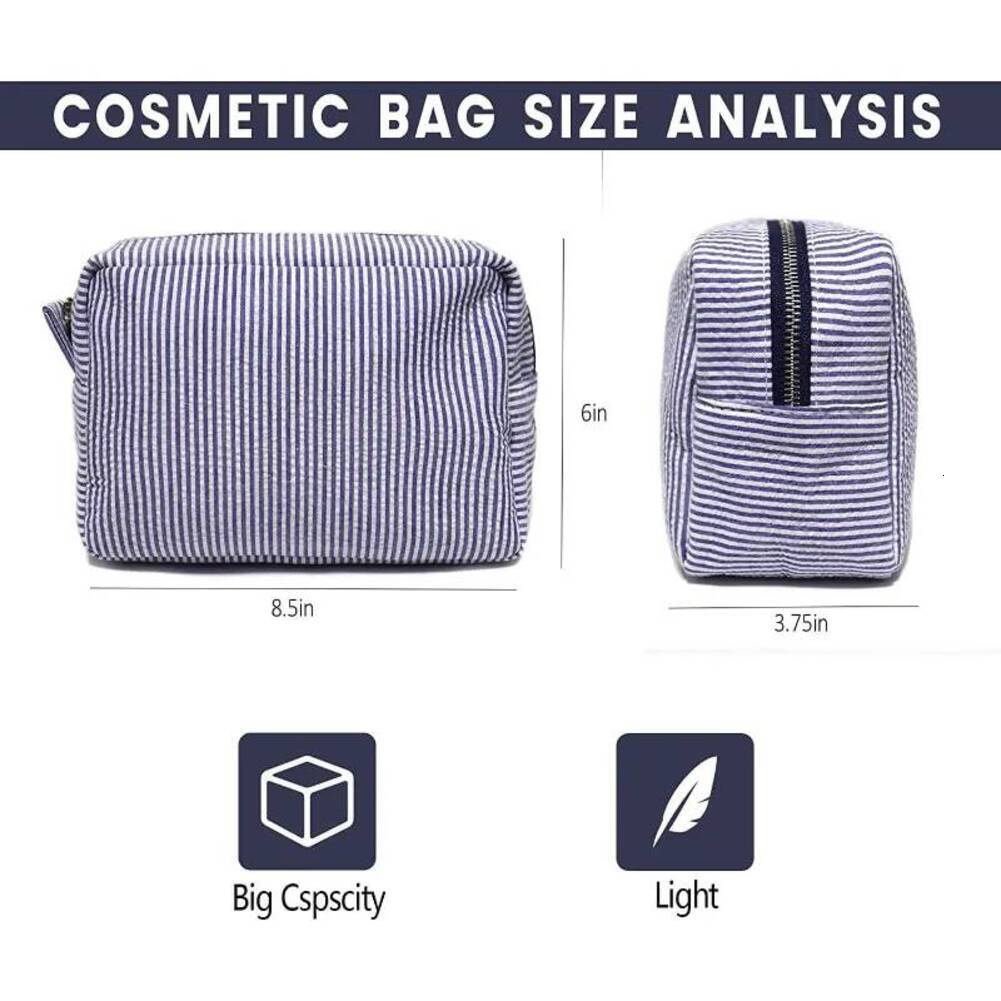 Cosmetic Bag Beauty Pouch Cosmetic Bag Personalized Name beauty pouch Seersucker Travel Pouch Large Makeup Organizer Zipper Purse Toiletry For Women