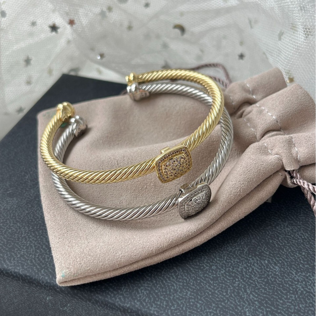 DY Cable Jewelry Designer Davidjersey Yurmannn Luxury Bracelet For Woman Men Luxe Bangle DY Fashion Trend Gold Silver 4M Square Full Diamond Trendy