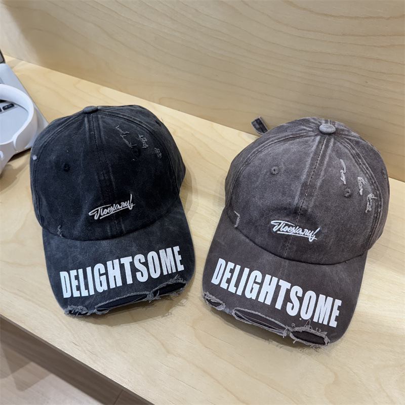 Vintage black widebrim baseball cap women distressed duckbill cap versatile and faceslimming fashionable trendy hat for men