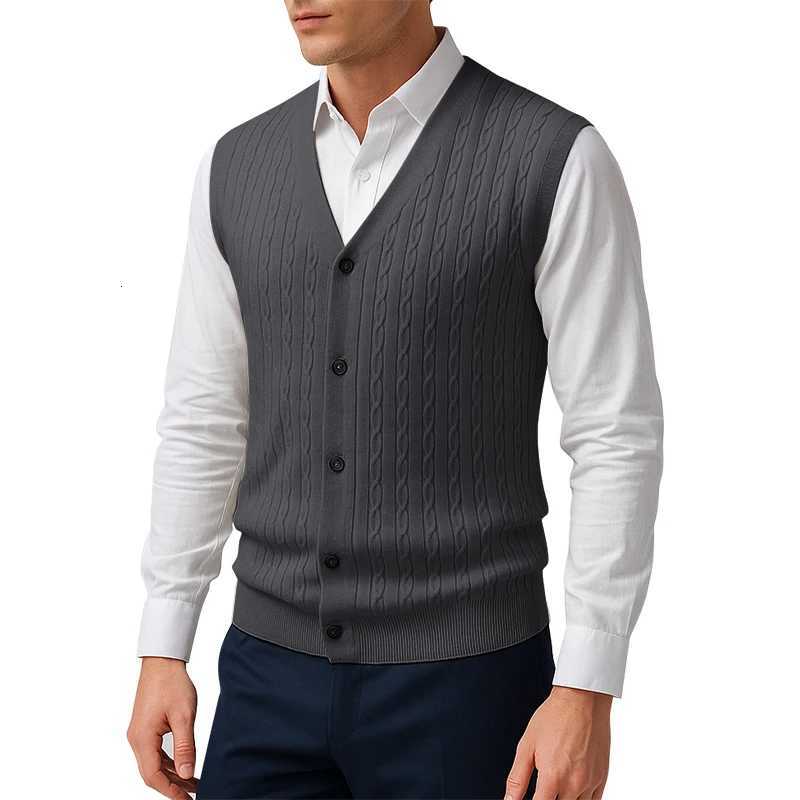 Vests Autumn Men's Cable Men's Knit Sweater Vest V Neck Button Down Sleeveless Cardigan Vest Outdoor Business Lightweight StreetwearW26101