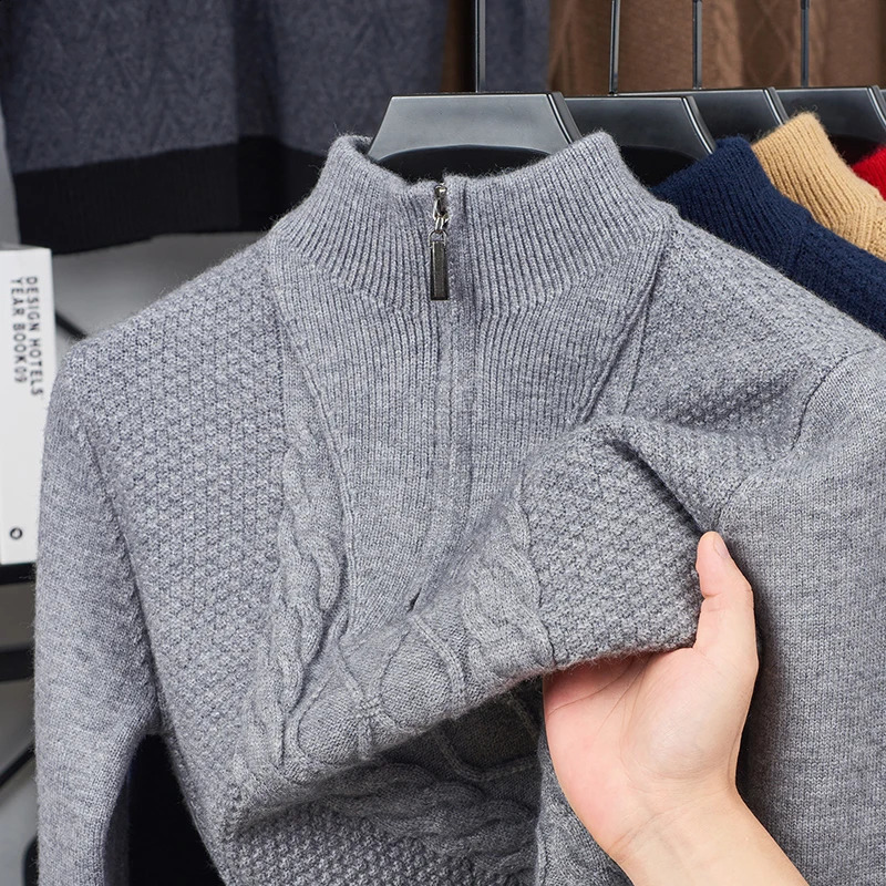 Men's Wool Sweater HalfZip HighNeck Pullover Thickened Winter Dadwear Innerwear Base Layer 261008