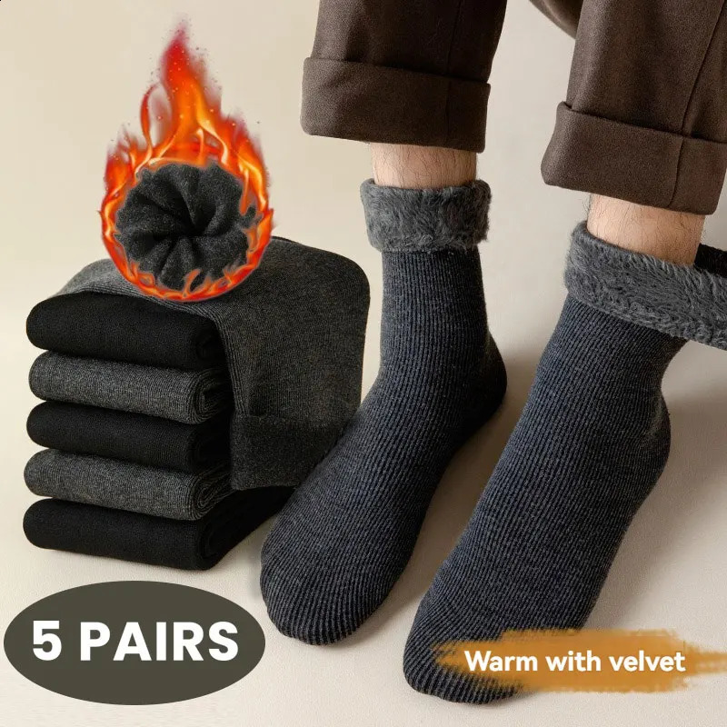 5 Pairs Mens Thick Warm Snow Hiking Socks For Cold Weather Soft Comfortable Long Black Winter 261017