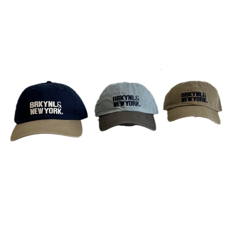 American Retro ColorBlock Letter Embroidery Baseball Women Spring and Summer Versatile FaceSlimming Soft Top Duckbill Cap for Men