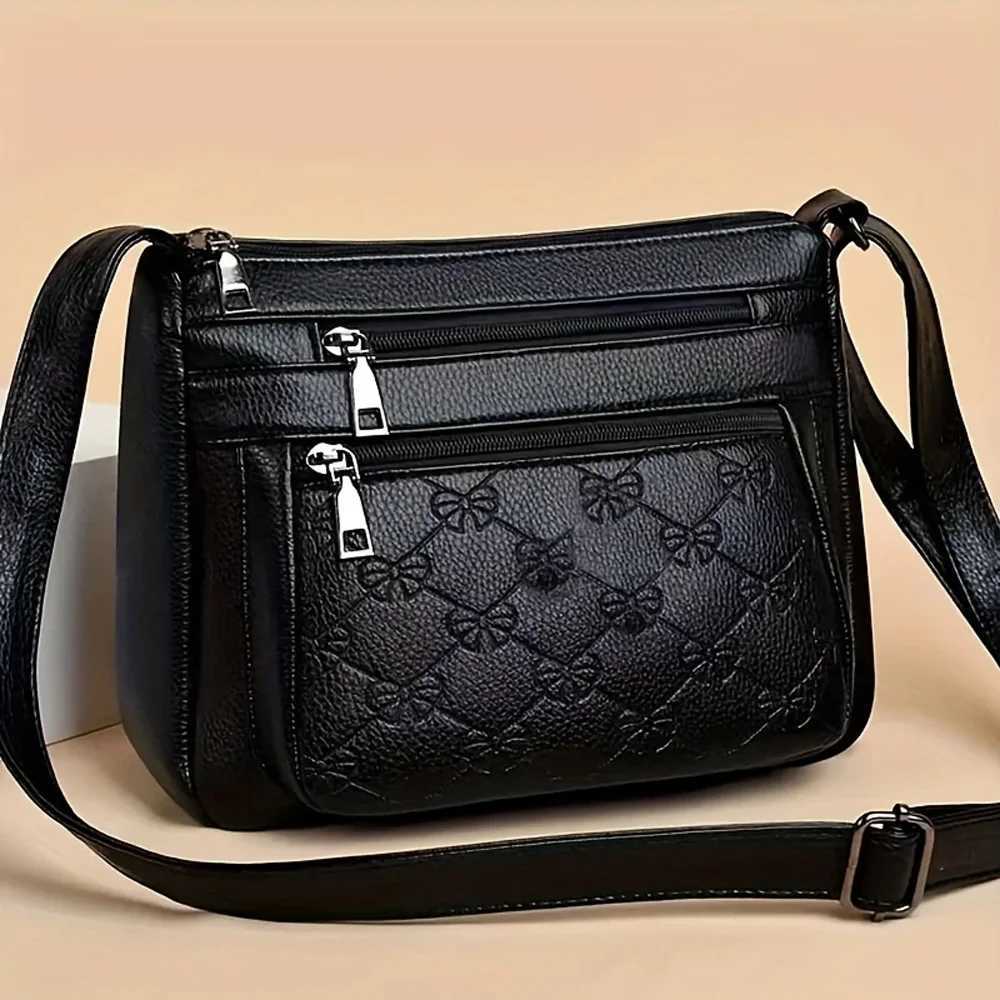 Cross Body Women Crossbody Fashion Pu Leather Large Capacity Multi-Pocket Mom Bag Black Embossed Outing Party Shoulder Bag H261016