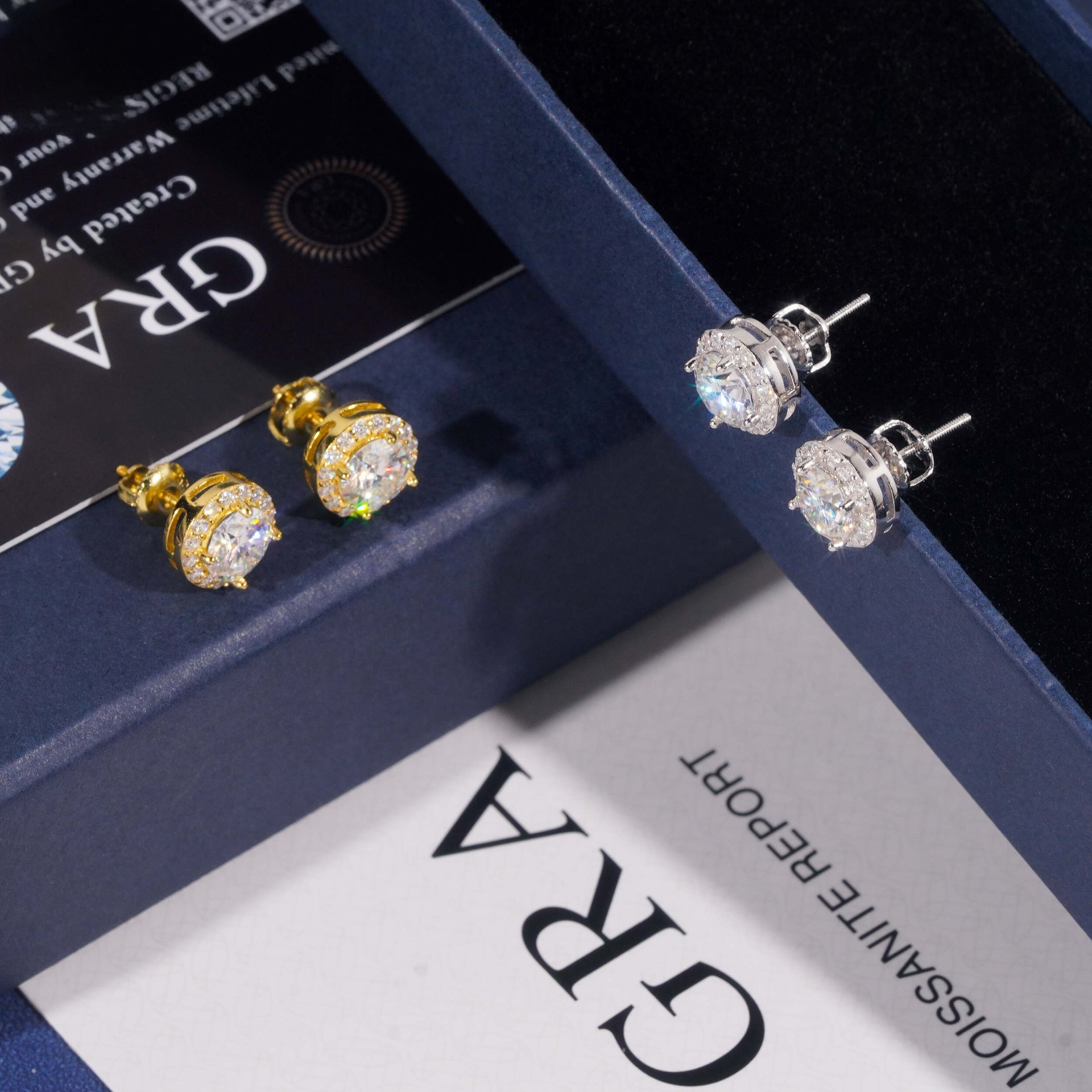 niche round 2ct main stone hip-hop S925 silver inlaid with moissanite, simple style earrings