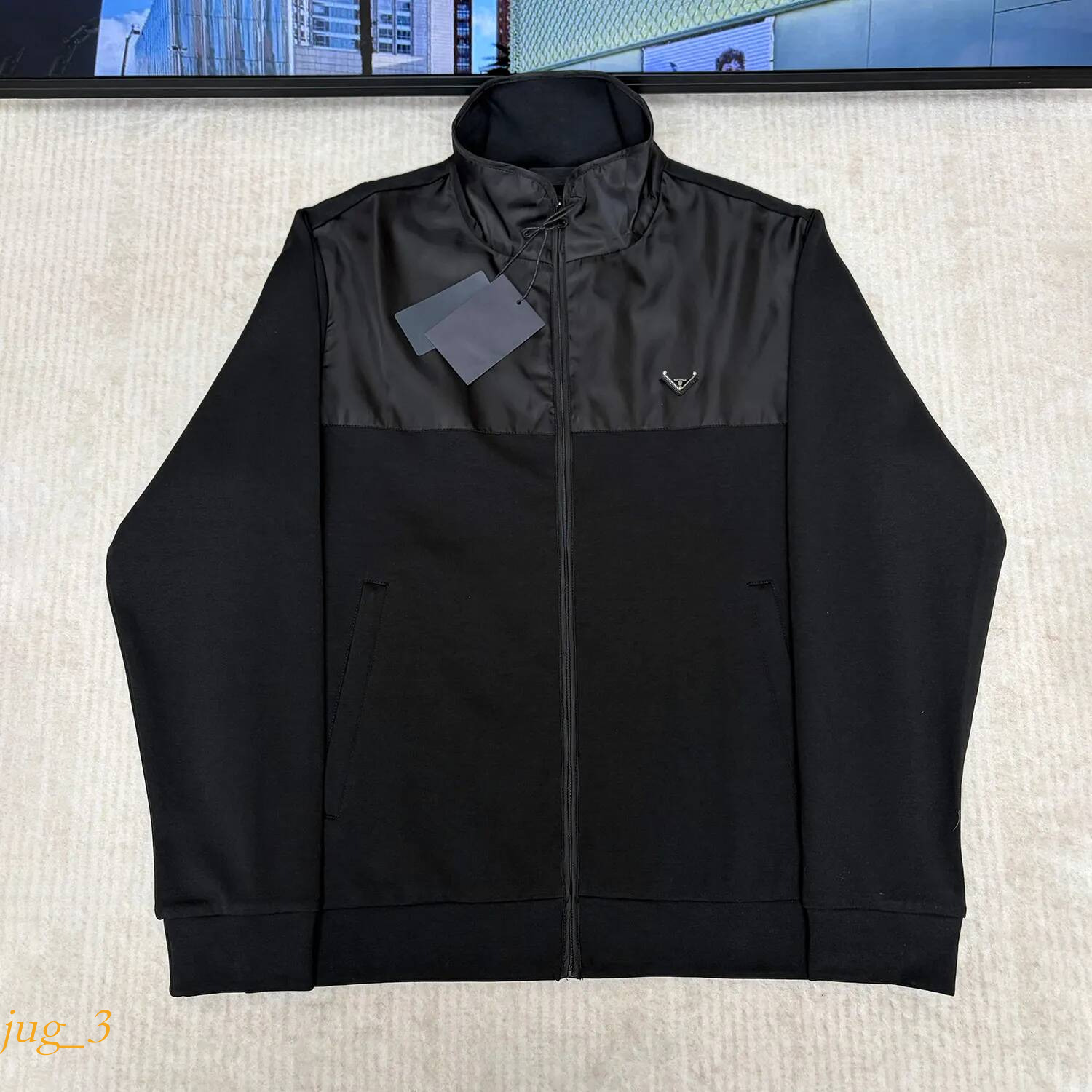 Triangle Designer brand high quality classic triangle logo splicing fleece nylon men's comfortable and warm daily casual jacket pradmen jacket