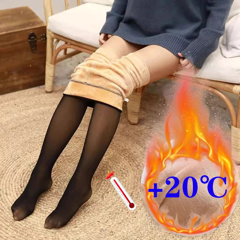 Thermal Women's Tights Plus Size Translucent Fleece Pantyhose Sexy Elasticity Velvet High Waist Stockings Woman Fashion Leggings 261012
