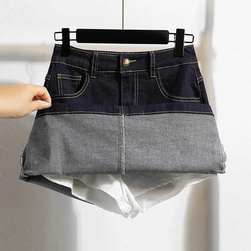 Size Skirts Vintage Loose Plus Denim Skirts Women Summer Casual A-Line Mini Skirts With Shorts Dark Blue High Waist Jeans Skirt Woman W261017