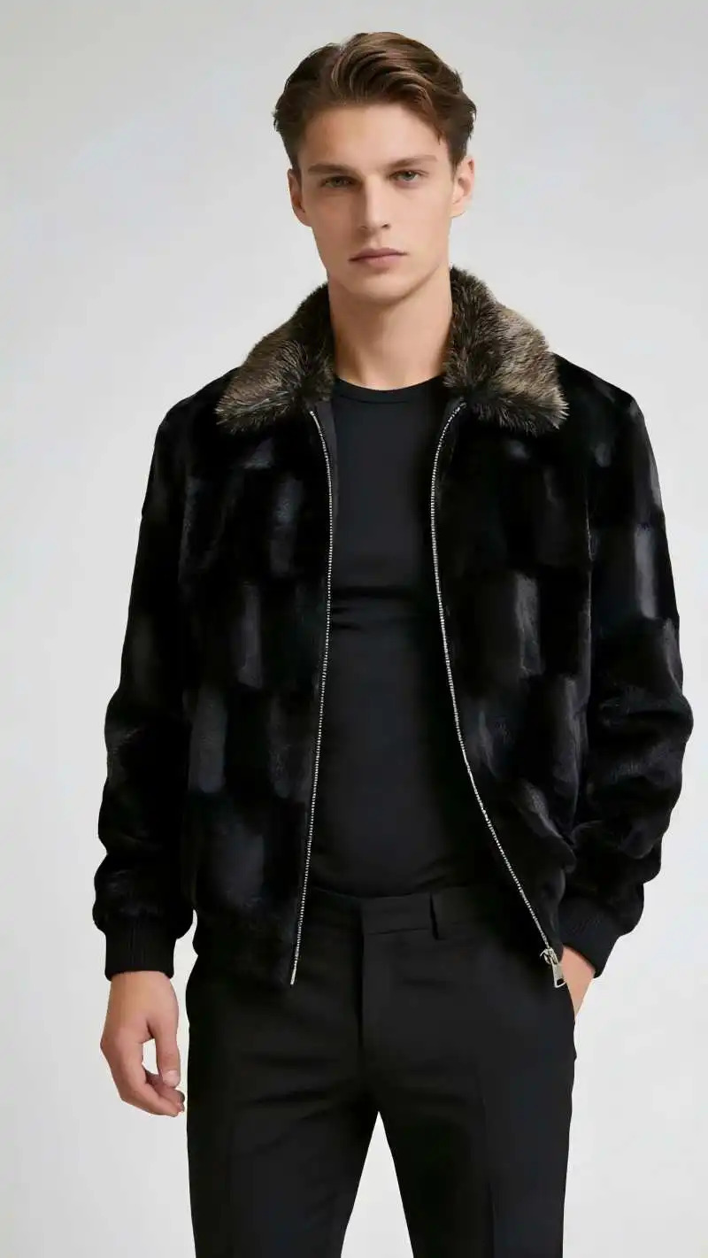 Men's Faux Fur Jacket 2026 Style Lapel Coat Business Casual Warm Versatile NoIron EasyCare Autumn and Winter 261012