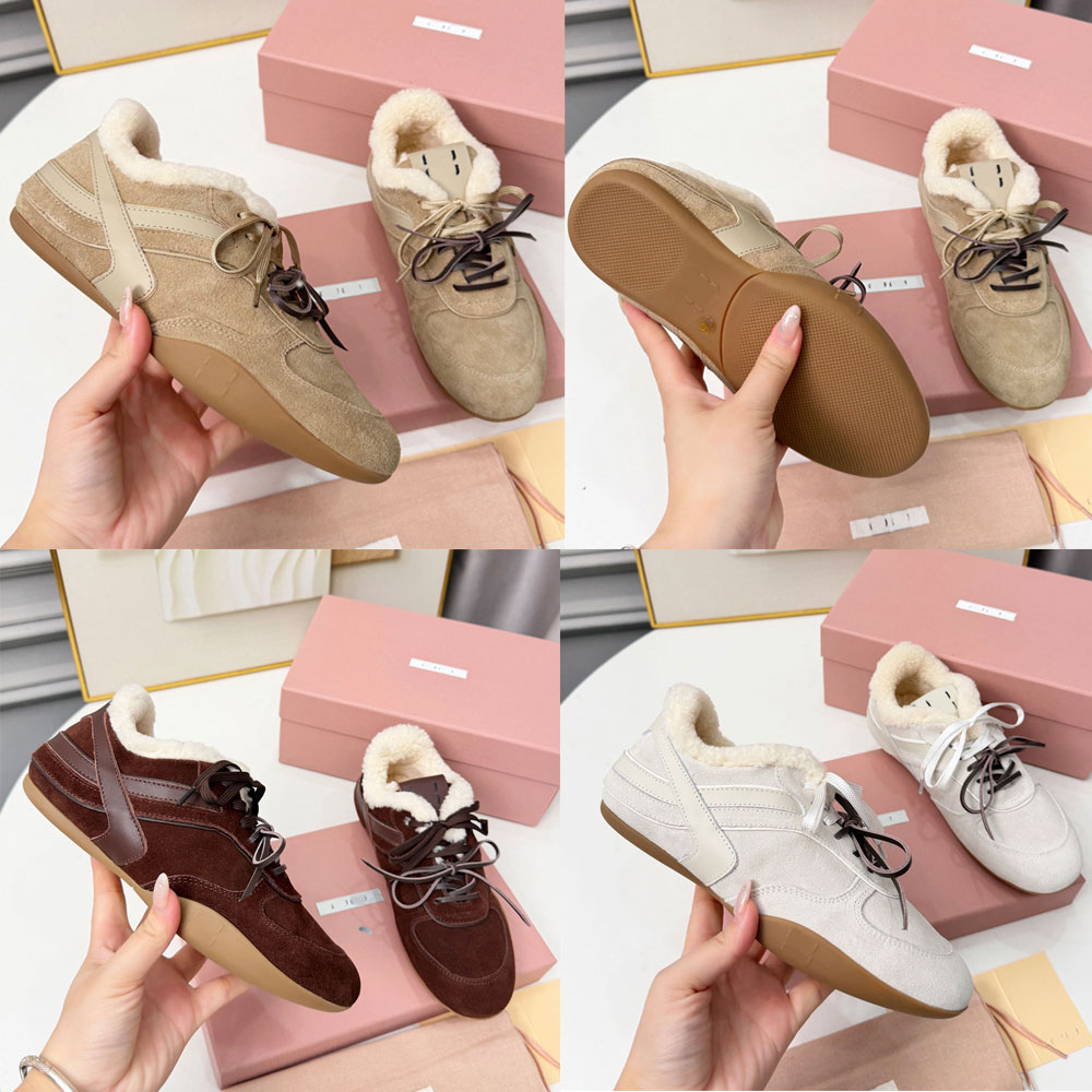 Gymnasium Suede And Shearling Sneakers Womens Designer Sneaker 5E428E Printed Logo Casual Sneaker Warm Comfort Shearling Lining Autumn Winter Sneake