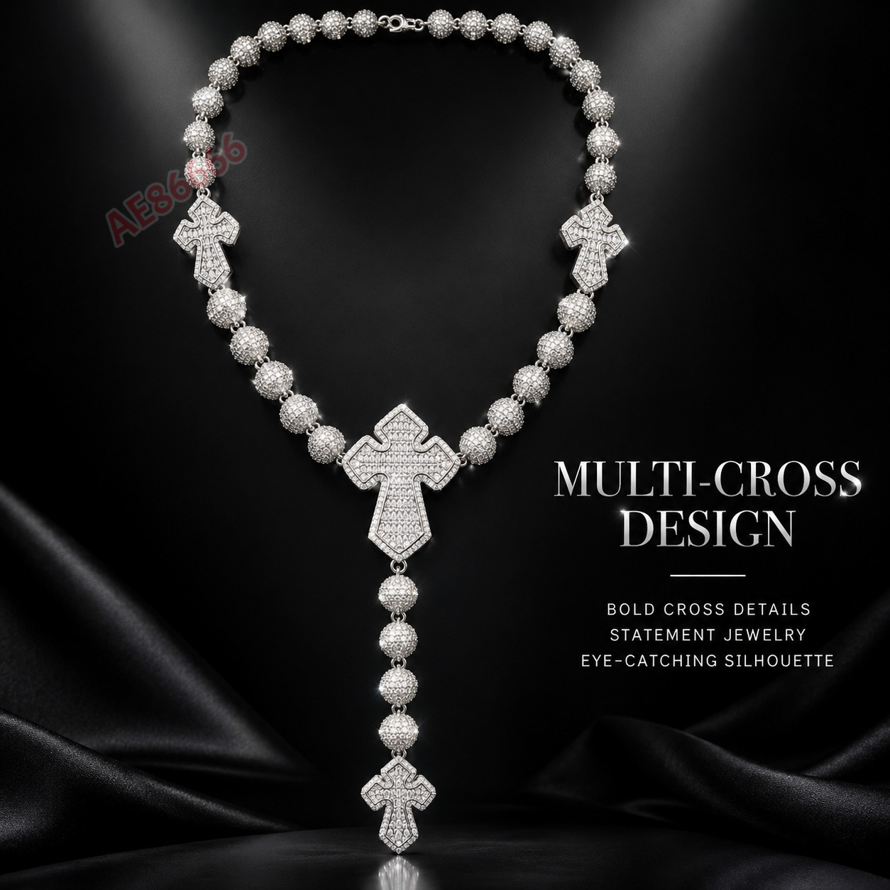 Hot Sale High Quality Full Iced Out Multi Cross Y Shape Ball Chain Necklace VVS Moissanite Baguette Cross Link Hip Hop Statement Bling Jewelry Gift