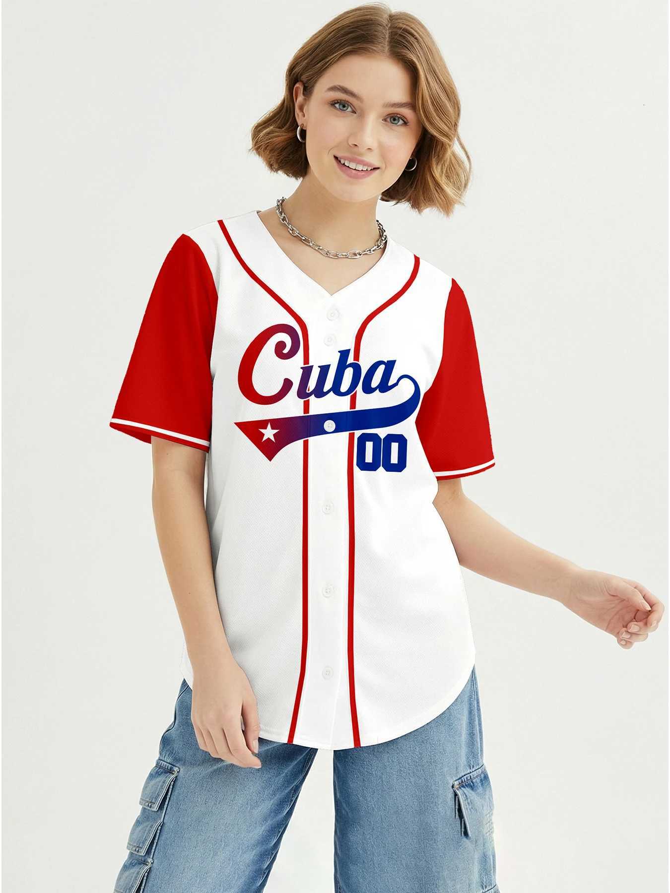 Baseball Men's T-Shirts Custom Cuba for Women Personzed Baseball Uniform with Name Number Button Down Baseball Shirt SportwearW261017