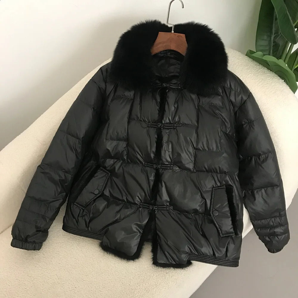 90 White Duck Down Jacket Ladie Mink Fur Collar Winter Women Short Warm Puffer Coat Female Vintage Parka Outerwear 261016