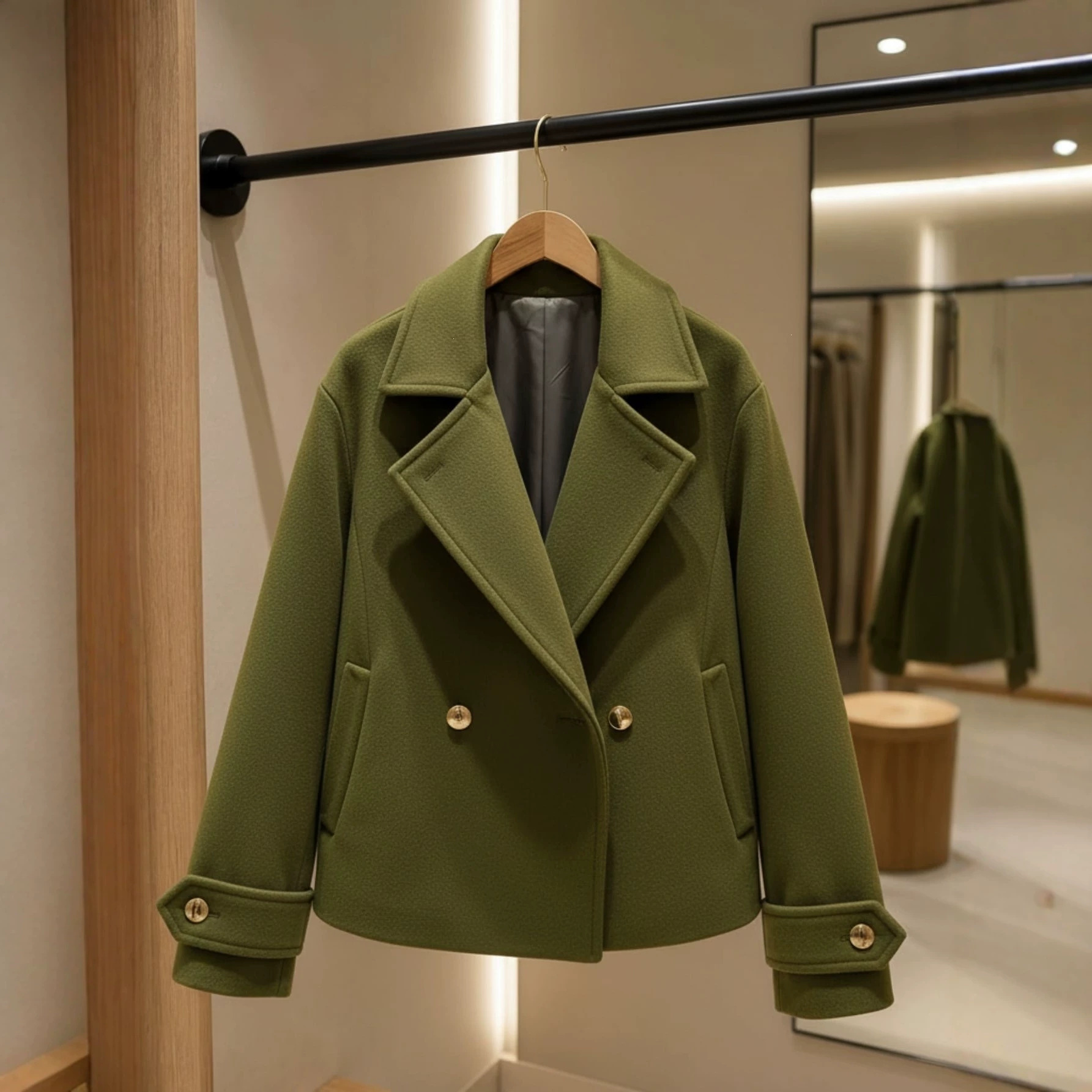 Women 2026 New Fall Winter Woolen Outerwear Loose Fit Regular Length Double Breasted Coat Wide Lapel Casual Wool Blend Long Sleeve Jacket