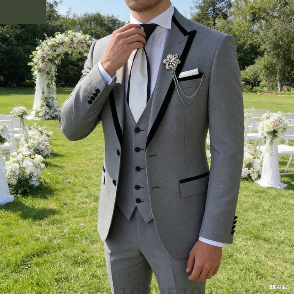 Mens Solid Slim Fit 3Piece Business Suit Set with Blazer Vest And Pants for Wedding Party y Fashion Tuxedo 261017