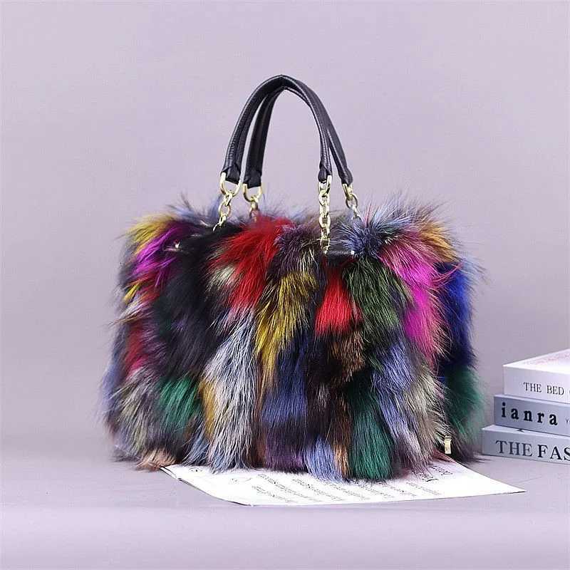 Evening Bags 2025 Fashion Women's Bag Real Fox Fur Handbag Women Tote Bag Shoulder Bags Female Designer Bags Fur Handbags for Women H261016