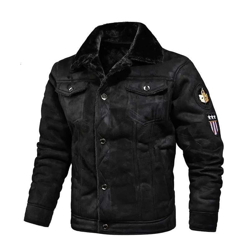 Men's Leather and Fur Onepiece Jacket for Autumn Winter 2024 Fashionable Fleecelined Workwear Casual Coat 261014
