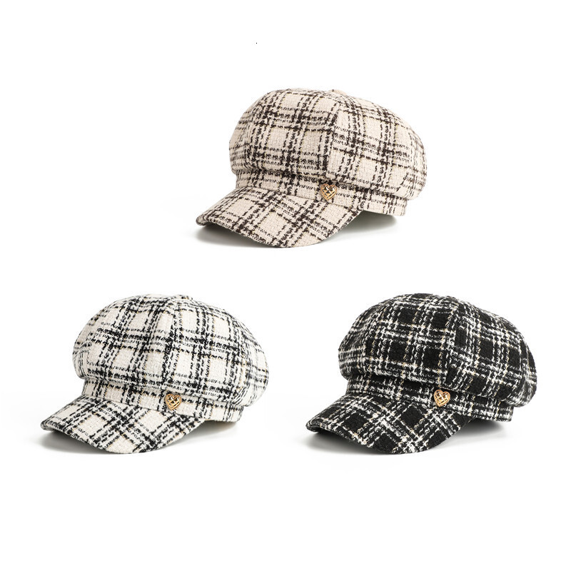 Black women's autumn winter British and Korean style beret trendy flattop newsboy cap
