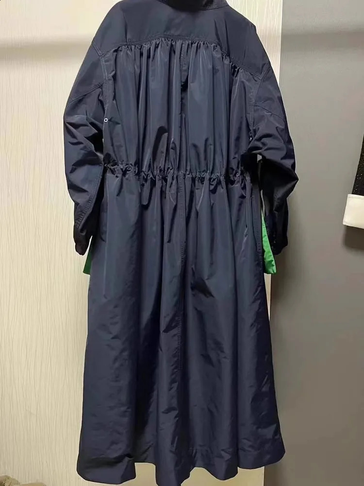 Mauroicardi Spring Waterproof Flowy Thin Extra Long Oversized Green and Blue Color Block Trench Coat for Women y Clothes 261013