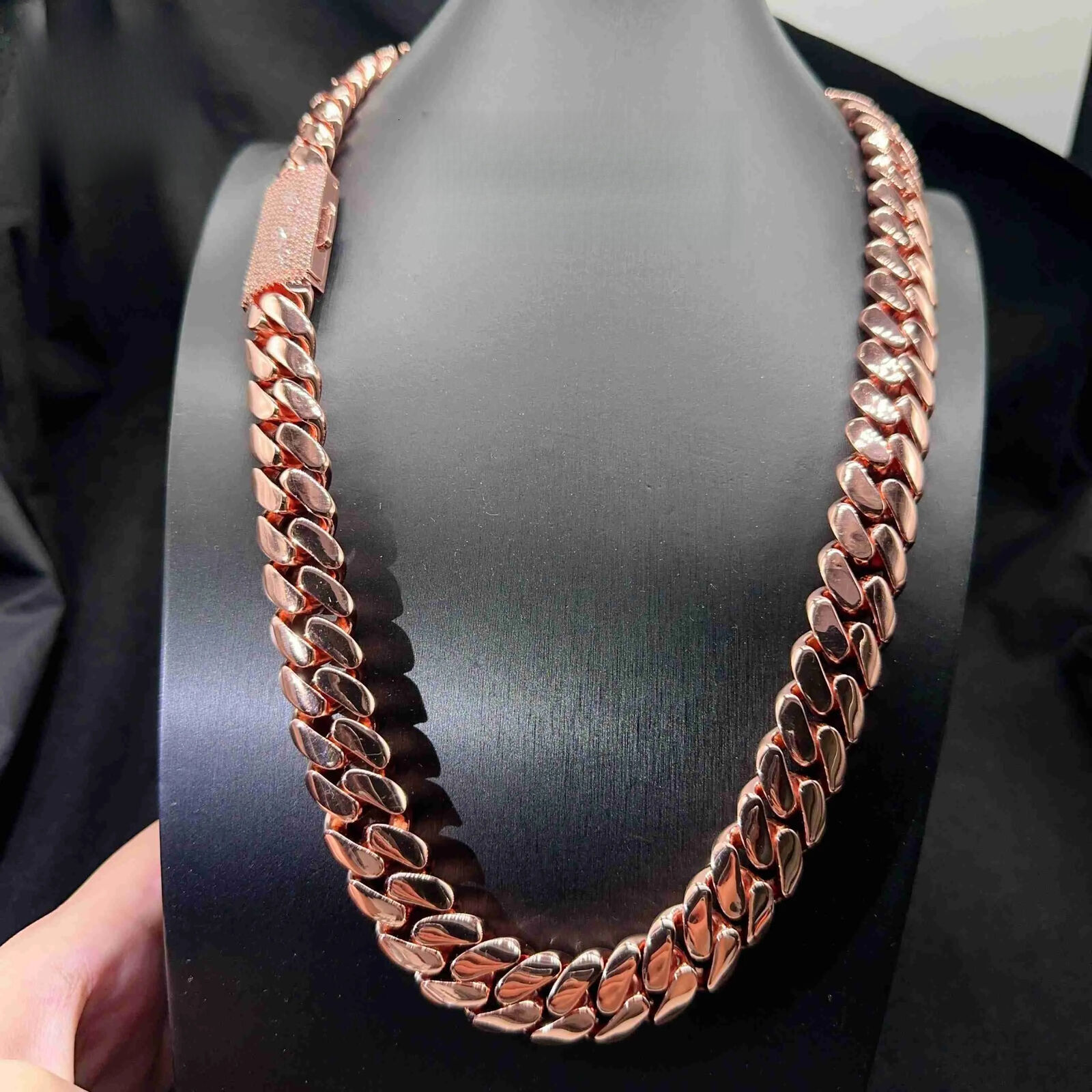 16MM Width Sterling Silver 925 VVS Moissanite Diamond Lock Hip Hop Real Gold Plated Plain Cuban Link Chain