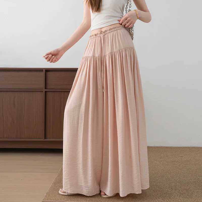 Leggings Women's Women's Pants Capris Oversized Pleated Wide-Leg Pants Plus Size Elastic Waist Pleated Ice Silk Split Skirt High-Waisted F