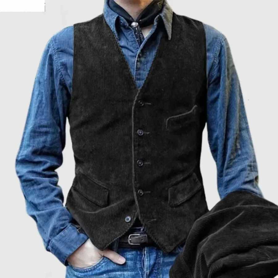Vests Men's Vintage Vests Men's British Style Corduroy Vest Casual Coats Fashion Single-breasted Sleeveless Jacket for Man Formal Waistcoa
