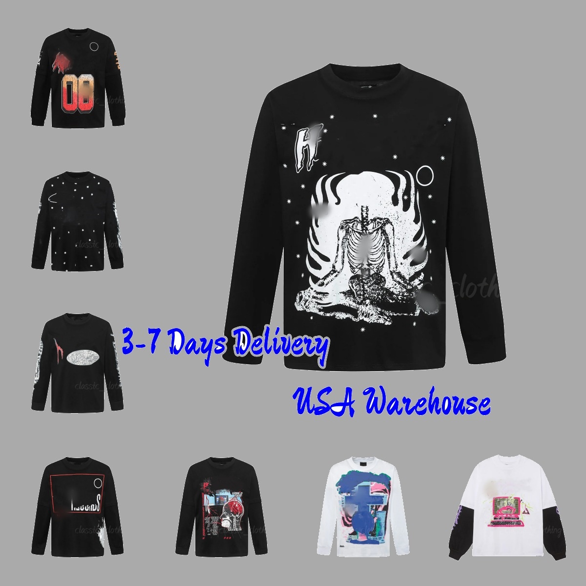 > Vintage Washed Long Sleeve T Shirt Men Women Oversized Graphic Print Front Back Cotton Crew Neck Faded Distressed Streetwear Y2K Grunge Goth Hi